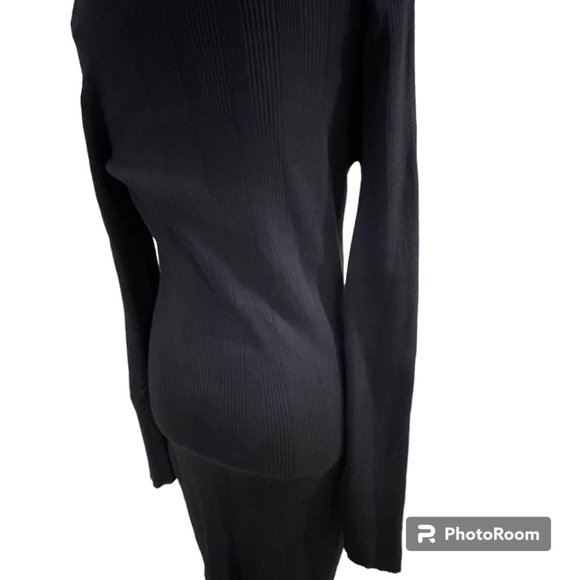 Cold Shoulder Long Sleeves Ribbed Sweater Midi Bodycon Dress - Black - XL - Picture 9 of 14